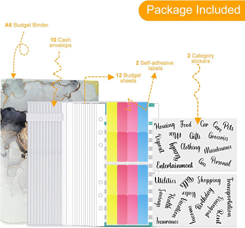 Budget Binder with Zipper Envelopes, A6 Money Saving Binder with Cash Envelopes for Budgeting, Money Bill Organizer for Cash, Budget Planner for S...