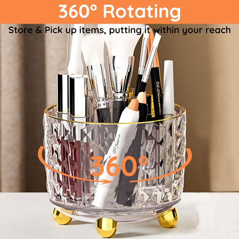 360° Rotating Makeup Brush Holder Organizer, Clear Desktop Bathroom Vanity Organizer and Storage Countertop Skincare Organizer, 6 Slot Make up Bru...