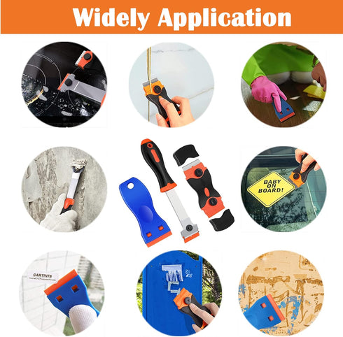 Razor Blade Scraper, 3PCS Putty Knife Tools 30 PCS Plastic Metal Blades, Kitchen Glass Window Floor Scraper for Cleaning Sticker Decal Paint Decal...