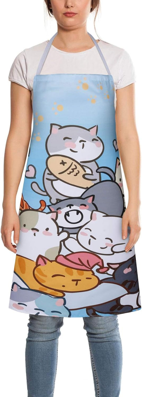 RosieLily Cat Apron for Women Cute Apron Anime Apron Funny Apron Kitchen Apron for Cooking Baking Gardening Grilling BBQ Kawaii Apron for Teens Bl...
