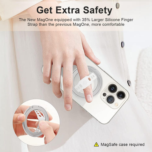 EWA The New MagOne (Upgrade) Compatible with MagSafe Phone Grip Stand with Silicone Finger Strap, Removable Magnetic Ring Holder Kickstand Loop, O...