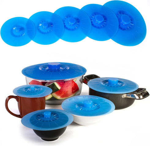Kitchen + Home Silicone Suction Lids and Food Covers - Set of 5 - Fits various sizes of cups, bowls, pans, or containers!...