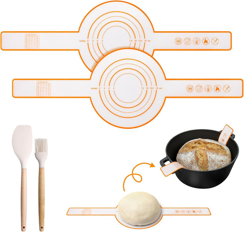 Upgrade Silicone Bread Sling for Dutch Oven, Non-Stick & Easy Clean Reusable Silicone Bread 8.3 Inch Baking Mat 7.9 Inch Extended Long Handle with...