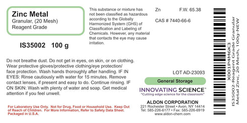 Innovating Science Reagent Grade Granular Metal Zinc, 20 Mesh, 100g - The Curated Chemical Collection...