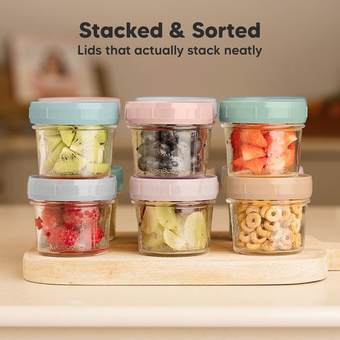 KeaBabies 12pk 4oz Glass Baby Food Containers - Leak-Proof, Microwavable Small Baby Glass Jars with Lids, Baby Food Storage Containers, Baby Snack...