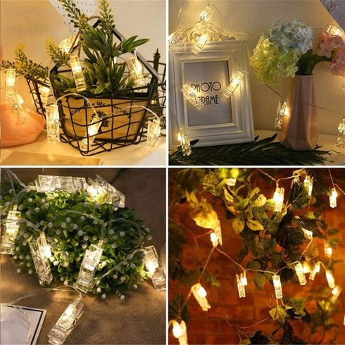 Dopheuor Photo Clip String Lights LED Fairy Clip String Lights Hanging Photo Pictures Battery Operated for Gifts Patio Christmas Bedroom Wedding B...