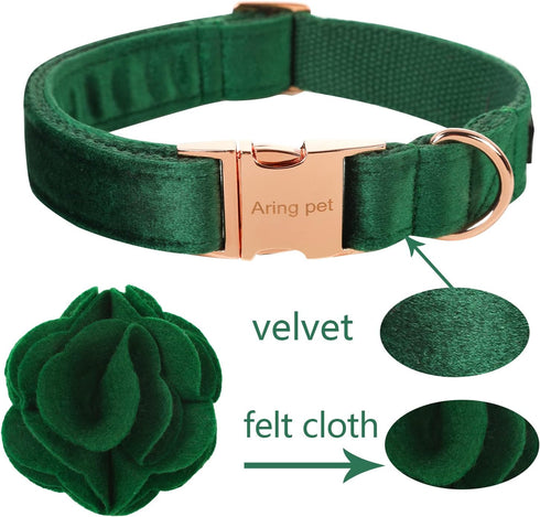 ARING PET Velvet Dog Collar, Cute Christmas Dog Collar with Felt Flower, Adjustable Green Dog Collars Flower with Metal Buckle for Small Medium La...