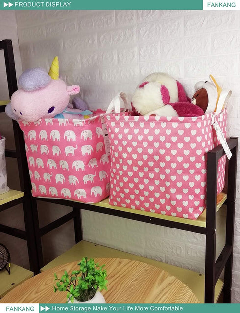 FANKANG Square Nursery Hamper Storage Bins Canvas Laundry Basket Foldable with Waterproof PE Coating Storage Baskets Gift Baskets for Children, Of...