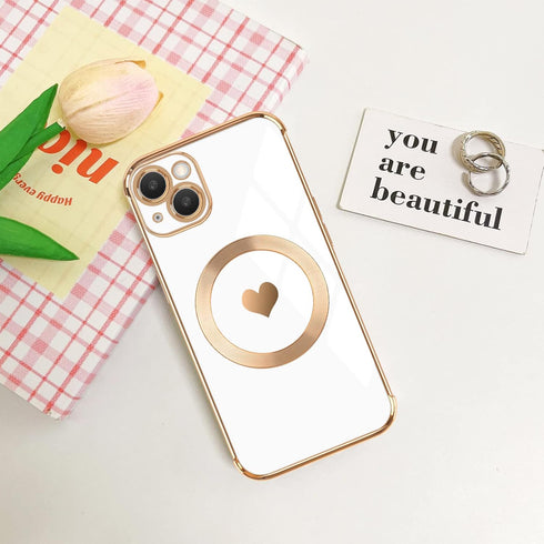 for iPhone 13 Magnetic Case, Luxury Cute Love Heart Design Plating Edge Case with MagSafe for Women Girls Soft TPU Shockproof Full Protective Case...