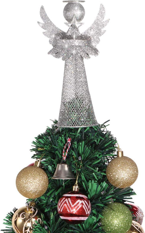 PRETYZOOM Christmas Silver Angel Tree Topper Exquisite Glitter 3D Angel Figure Tree Topper Ornament for Party Home Mall Xmas Tree Favor...