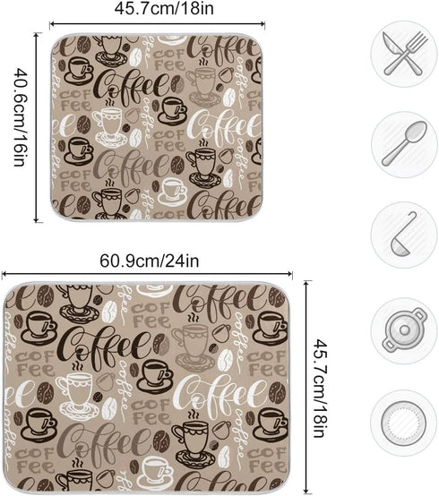 Coffee Mat Coffee Cup Drying Mat Coffee Maker Mat for Counter tops,Coffee Lover Microfiber Dish Drying Mats Medium Brown Kitchen Spill Mat 16x18 I...
