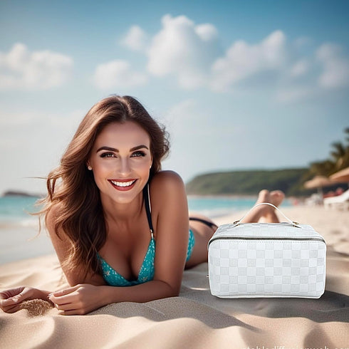 Travel Make Up Bag with Compartments, Flat Toiletry Bag, Makeup Toiletry Travel Bag, Open Flat Waterproof Makeup Bag with Handle, Portable Makeup ...