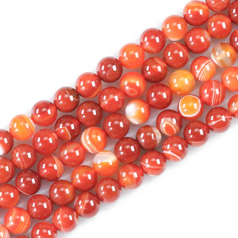 8mm Natural Gemstone Round Red Stripe Agate Loose Beads for Jewelry Making Bracelets Necklace Earrings Art Craft (45-48pcs/strand)...