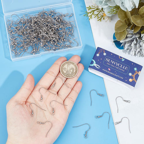 SUNNYCLUE 1 Box 200Pcs Stainless Steel Earring Wires Fish Hook Earrings French Earring Hooks Bulk Ear Wires with Coil Ball Fishhook Earwire Findin...