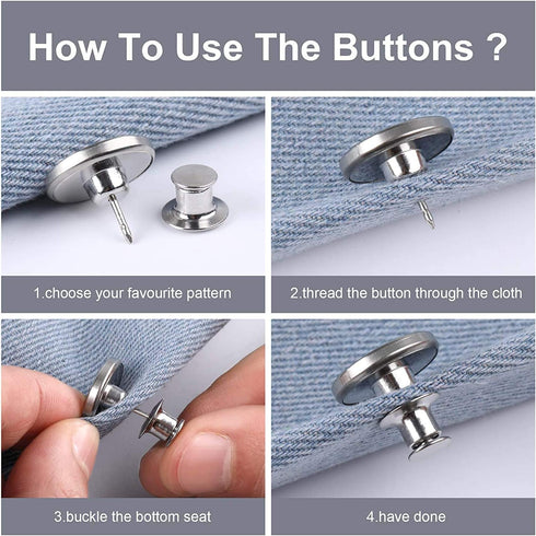 12 Sets 17mm Replacement Jean Buttons - Instant & Adjustable Detachable Metal Buttons for Pants, Jackets, Bags & More...