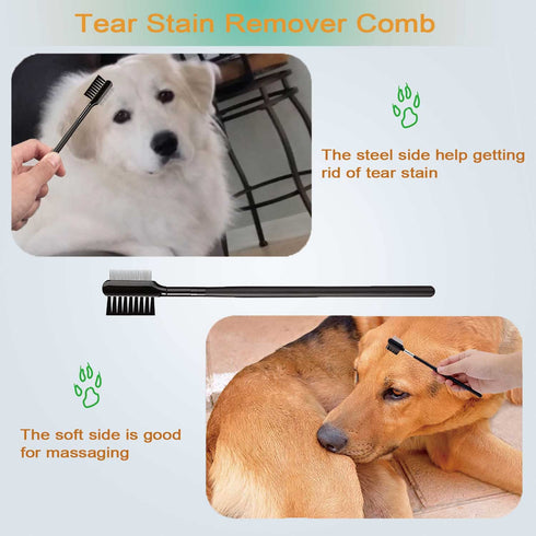 Pet Grooming Comb Kit, Tear Stain Remover Brush, Undercoat Rake for Dogs & Cats, Dematting Tool for Long Haired Dogs Kittens Puppies, Flea Comb fo...