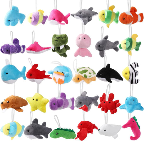 30 Pack Mini Ocean Animal Plush Toys Bulk,Cute Sea Creatures Stuffed Animals,Small Keychain Decoration for Claw Machine,Carnival Prize,Goody Bags ...
