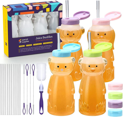 Special Supplies Honey Bear Straw Cup For Babies, 4-Pack, Fun Animal-Shaped Baby Led Weaning Training Drink for Straw Training and Weaning...