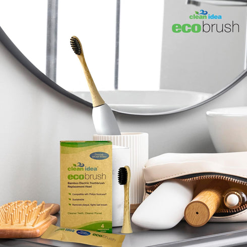 Electric Toothbrush Replacement Heads 4pk – Charcoal Infused Bamboo - Sustainable BPA Free Electric Toothbrush Heads...