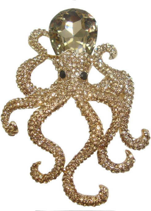 TTjewelry Vintage Octopus Topaz Austria Crystal Pendant Brooch Pin Animal Gold Tone...