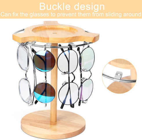 Sunglasses Organizer Glasses Holder Stand with 360 Rotating Display Eyeglasses Rack Wood Base for up to 12 Pairs of Eyewear for Table Dresser Desk...