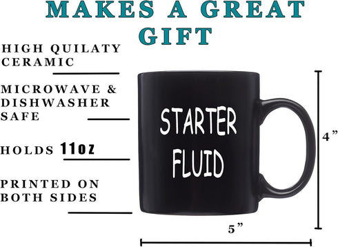 Rogue River Tactical Funny Novelty Mechanic Coffee Mug - Starter Fluid Cup, Great Gift Idea for Men, Car Enthusiast, Brother or Friend, 11 Oz, Bla...