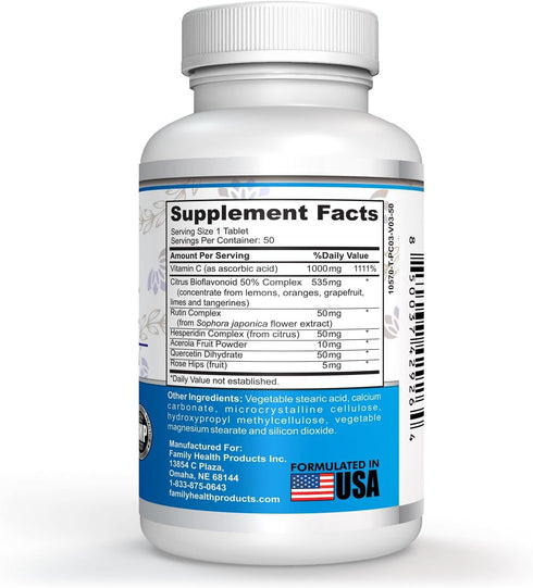 Super C Vitamin C Complex – High Potency Antioxidant Protection for Health & Immune Function with Rose HIPS – 50 Tablets, 30 Days Serving, 1000 mg...