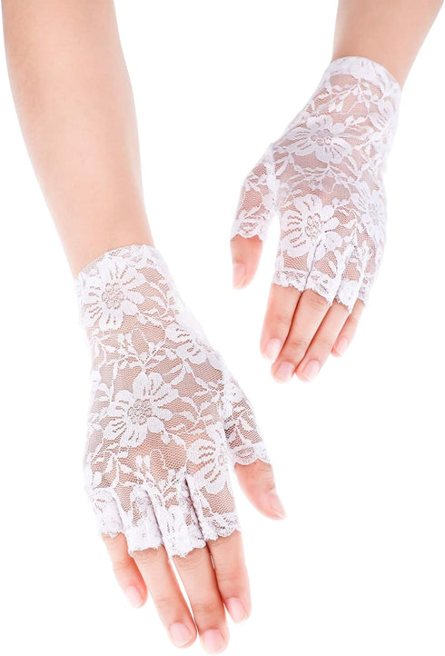 Skylety Sunblock Fingerless Bridal Lace Gloves Women Short Floral Gloves for Wedding Opera Tea Party...