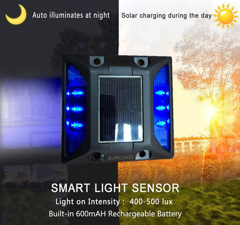 Solar Driveway Deck Light IP68 Waterproof Outdoor Reflectors Driveway Blue LED Light for Dock Walkway Lane Porch Patio Pathway Garden Yard Road Ma...