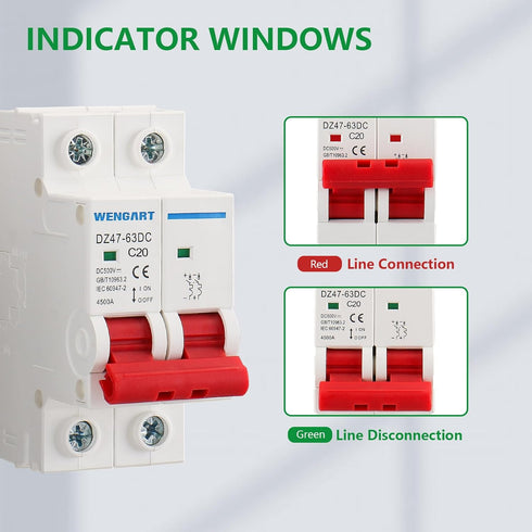 DC Miniature Circuit Breaker DZ47-63Z,500V 2 Poles 10-63A,Work for Battery and Solar PV Systems and Other DC Systems, DIN Rail Mount,DC Disconnect...