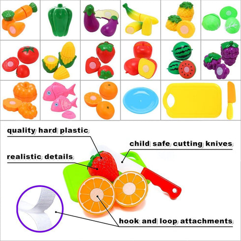 Kitchen Toys Fun Cutting Food Fruits Vegetables Toys Pretend Food Playset for Children Girls Boys Educational Early Age Basic Skills Development 4...