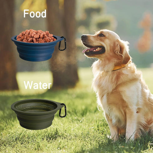 PetBonus 2-Pack Large Silicone Collapsible Dog Bowls, 34oz/1000ml BPA Free Portable Foldable Travel Bowl for Pet Cat, Food Water Feeding Dish for ...