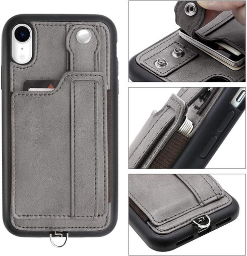 TOOVREN Case for Wallet Case for Women Men with Leather Card Holder Wallet Case (Gray, Case for iPhone XR 6.1")...