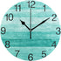 senya Teal Turquoise Green Wood Round Wall Clock, Silent Non Ticking Oil Painting Decorative for Home Office School Clock Art...