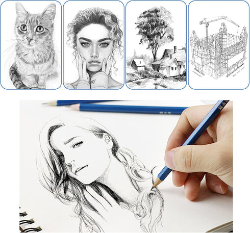 H & B 12 PCS Pencil Drawing Kit, H-4H, F, HB, B-6B Graphite and Charcoal Sketch Pencil Set for Beginners, Professional Artists...