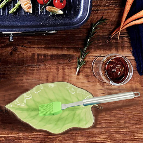 Green Spoon Rest Spoon Holder for Stove Top Kitchen Counter with Wooden Spoon, Farmhouse Decor Leaf Shape Spatula Holder Ceramic, 5.1 W x 7.5 L...