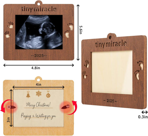Creawoo 2025 Tiny Miracle Christmas Ornament Sonogram Picture Frame Baby's First Christmas Baby Gift Ultrasound Photo Frame Tiny Miracle Keepsake ...