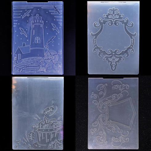Set of 4pcs Lighthouse Seagull Compass Leaves Background Plastic Embossing Folders for Card Making Scrapbooking and Other Paper Crafts 4031309...