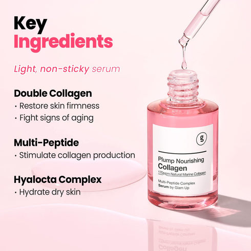 GLAM UP Plump Nourishing Dive in Real Marine Collagen Serum - Anti Aging with Hyaluronic Acid, Lifting,Tightening Skincare, Repair Skin with Pepti...