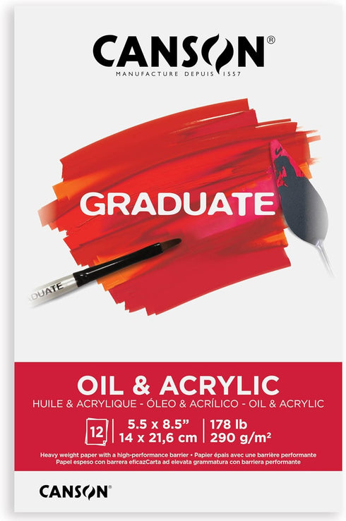 Canson Graduate Oil and Acrylic Paint Pad, Foldover, 5.5x8.5 inch, 12 Sheets | Artist Paper for Adults and Students - Oil, Acrylic, Mixed Media an...