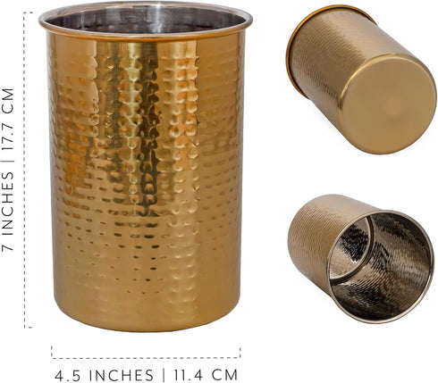 Darware Hammered Gold Kitchen Utensil Holder / 7-Inch Tool Caddy, Store All Your Wooden Spoons, Spatulas, & More...