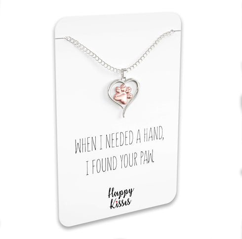 Dog Paw Necklace – Heart Shaped Paw Pendant for Women – Cute Dog Lover Charm with Message Card...