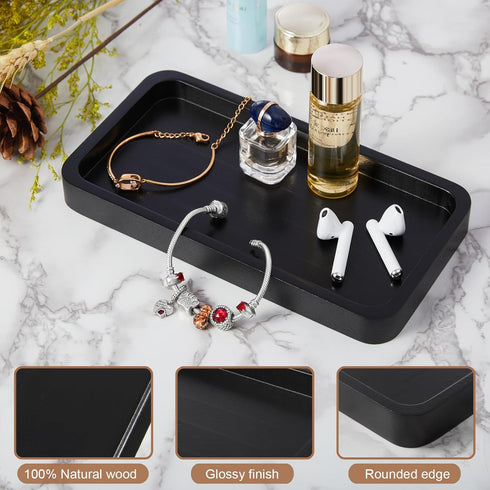 ALELION 8" Bathroom Vanity Tray for Counter - Wood Tray for Dresser Tops Perfume Jewelry Candle Key Catchall - Black Kitchen Countertop Organizer ...