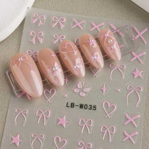 Heart Bows Nail Art Stickers Heart Bows Nail Decals Black White Red Pink Bow Tie Nail Design Stickers for Nail Art Supplies Valentine's Day Nail S...