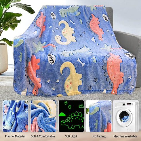 Dinosaur Blanket for Boys, Personalized Baby Blankets for Boys, Dinosaur Glow in The Dark Blanket, Toddler Blanket for Boys 40"x 50"...