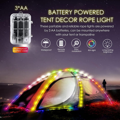 Camping Tent String Lights, 40Ft 120 LEDs 8 Modes Color Changing LED Rope Lights Battery Powered with Remote Control, Outdoor Waterproof LED Tent ...