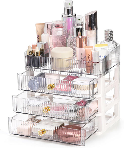 Coloch Plastic Makeup Organizer with 3 Drawers, Cosmetics Display Case for Vanity Countertop Organization Box for Makeup, Skincare, Lipsticks, Jew...
