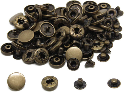 120 Sets 10mm Metal Snap Fasteners Press Stud Rounded Sewing Rivet Buttons Clothing Leather Craft DIY Poppers Bronze...