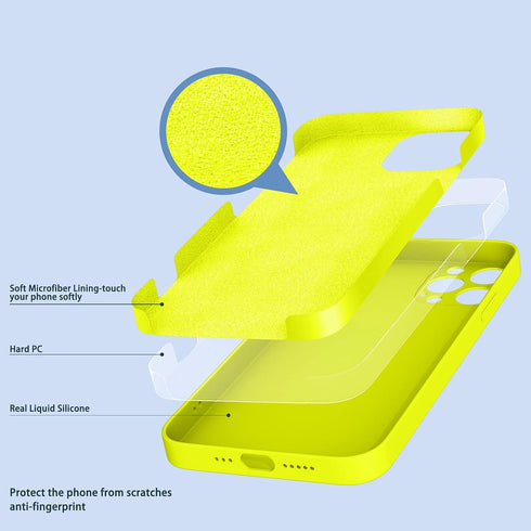 Compatible with iPhone 12 Pro Case Fluorescent Yellow, Soft Liquid Silicone Rubber Case Full-Body Protective Cover Case for iPhone 12 Pro, 6.1 inc...
