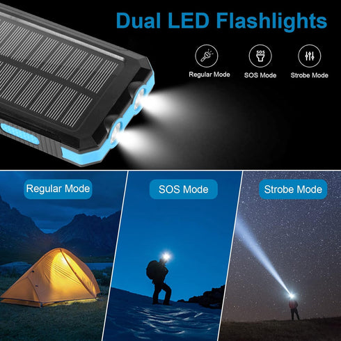 Annero Solar Charger, 38800mAh Power Bank, 15W Fast Charging Portable Phone Charger Waterproof External Battery Packs with Dual LED Flashlights, C...